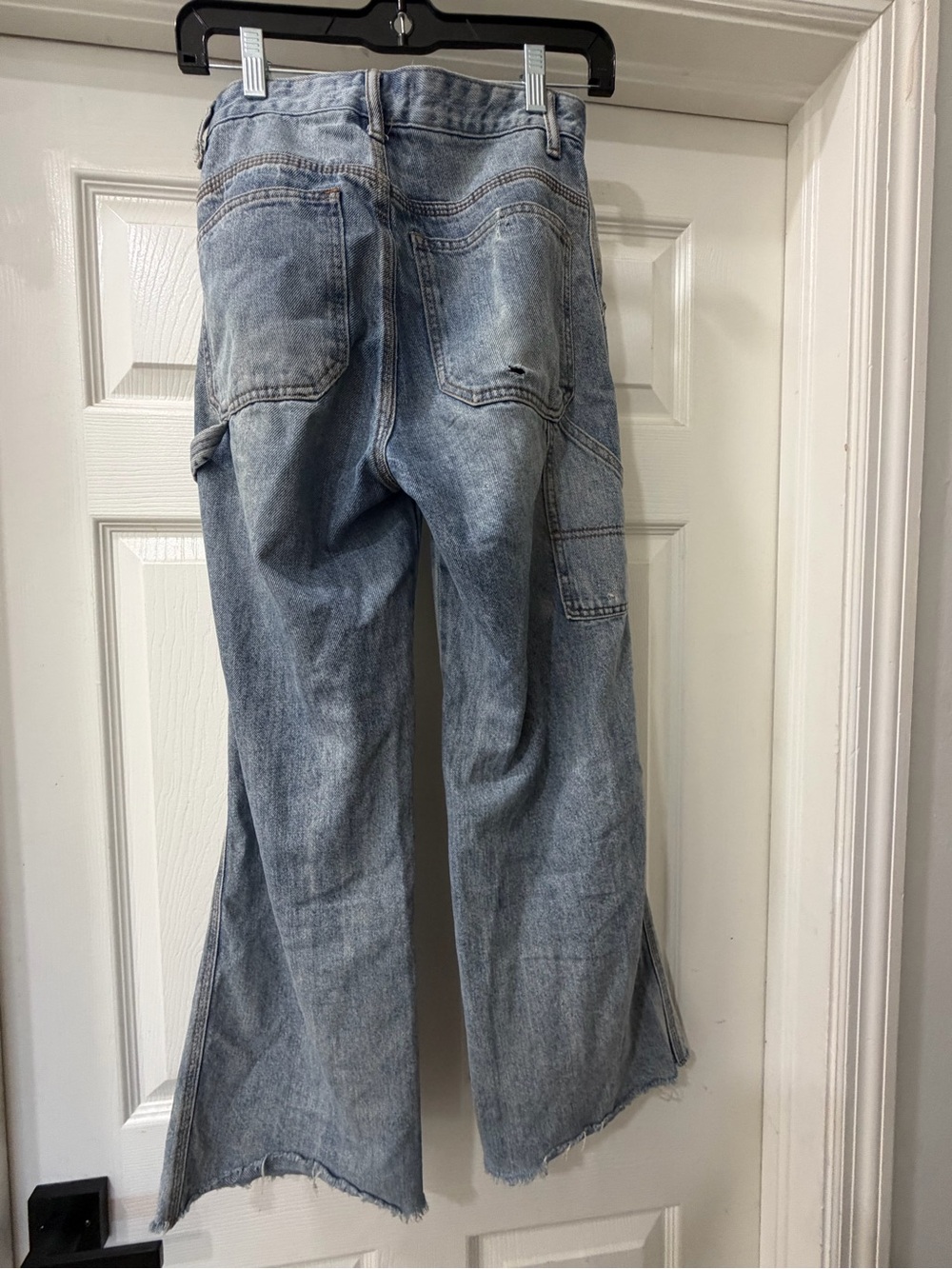 S.O.N.G. High Rise Wide Leg Carpenter Utility Jeans Y2K Raw Hem Blue Size 0 24 - Picture 6 of 9